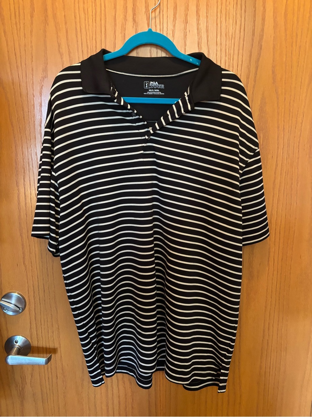 PGA TOUR Black and White Striped Polo